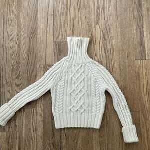 Express Cream merino wool Cable Knit Turtleneck Sweater